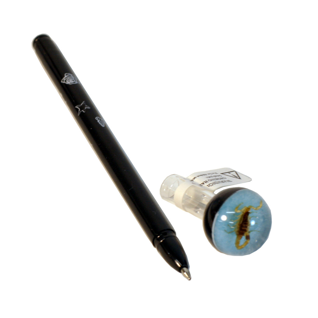 P501<br/> Black Pen, Gold Scorpion, Blue Background