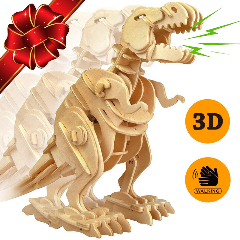 3D Wooden Jigsaw Puzzle Sound-control Walking T-Rex