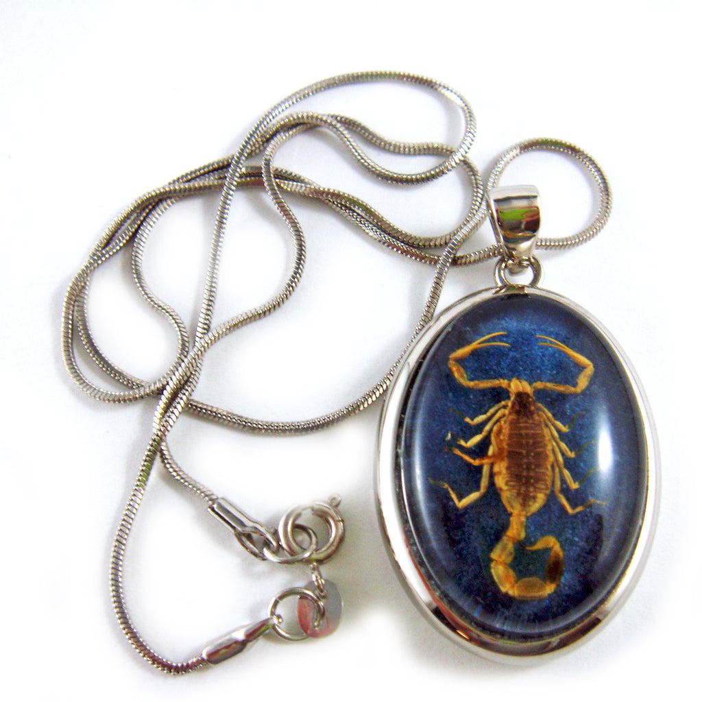 Golden Scorpion Oval Necklace Dark Blue (DJ0618)