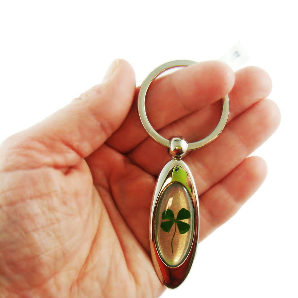 Real Lucky Clover Keychain Long Tear Drop Shaped (KCM02)