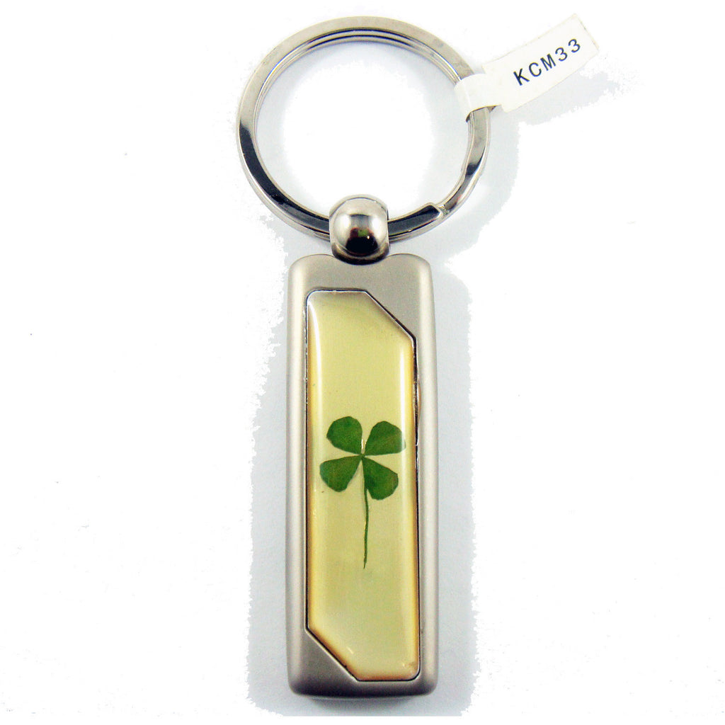 Real Lucky Clover Keychain Thin Rectangle Shaped (KCM33)