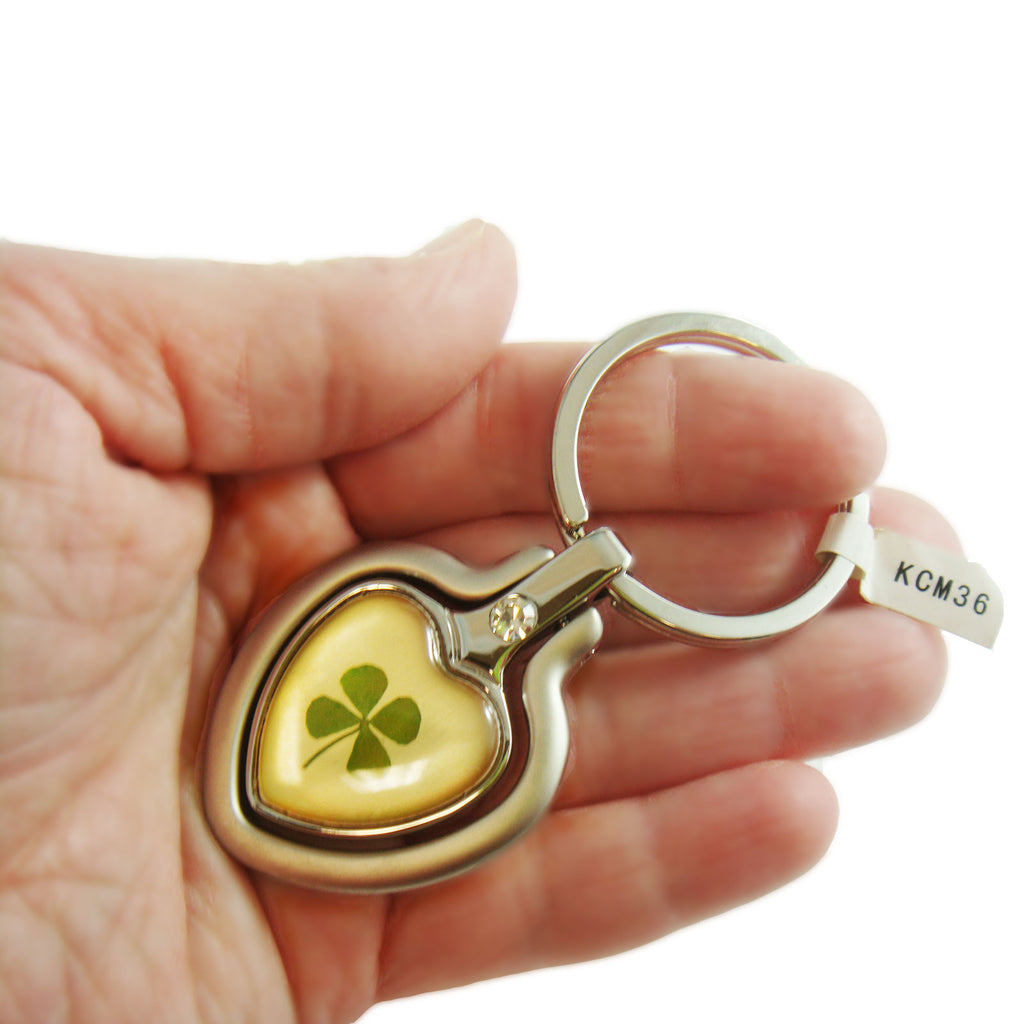Real Lucky Clover Keychain Double Heart Shaped (KCM36)